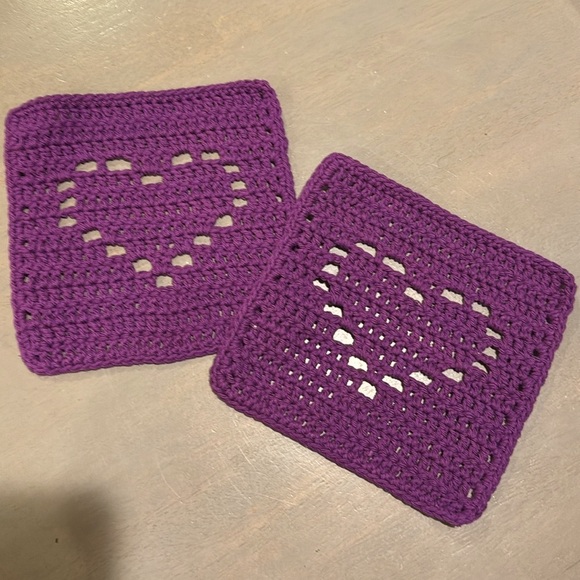 Crochet Washcloths Dishcloths with Hearts Handmade by Seller - 100% Cotton - Picture 2 of 8